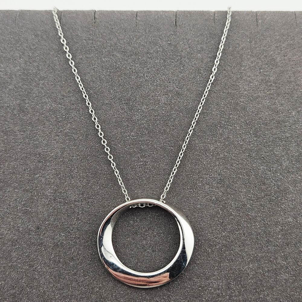 Express Silver Tone Chain Necklace Minimalist Open Circle Pendant Basic Everyday